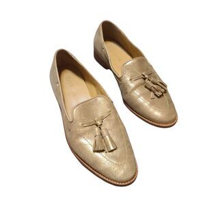 Talbots Metallic Gold Suede Leighton Tassled Loafer 8.5